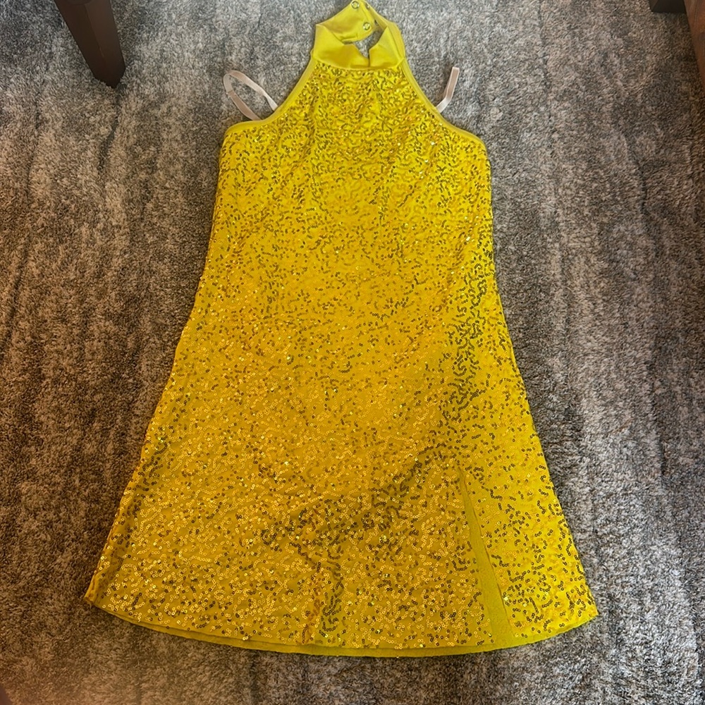 Show choir yellow sequin body suit lined and adjustable straps